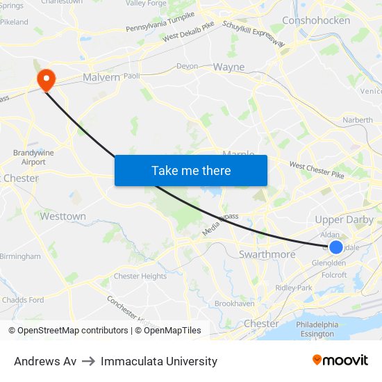 Andrews Av to Immaculata University map