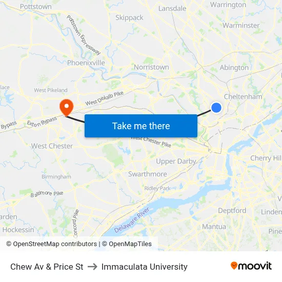 Chew Av & Price St to Immaculata University map