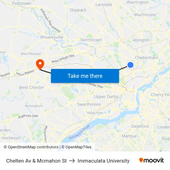 Chelten Av & Mcmahon St to Immaculata University map