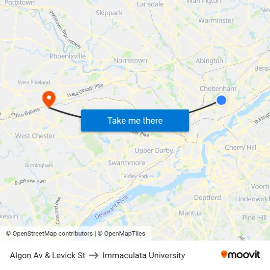 Algon Av & Levick St to Immaculata University map