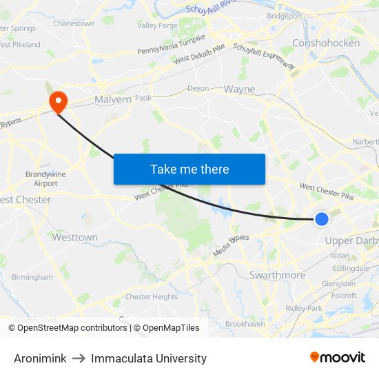 Aronimink to Immaculata University map