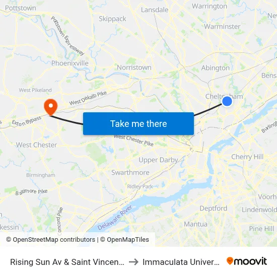 Rising Sun Av & Saint Vincent St to Immaculata University map