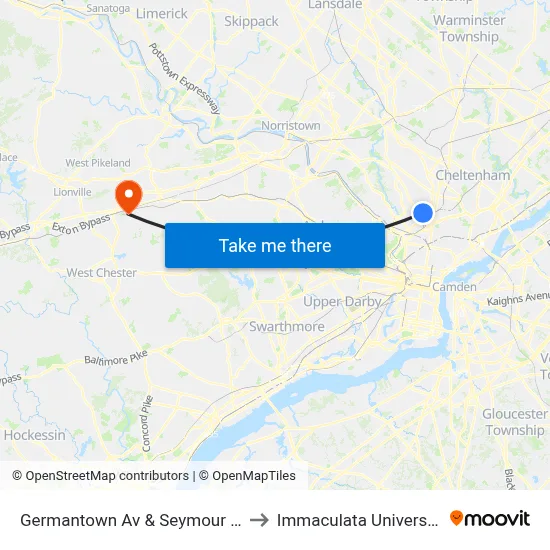 Germantown Av & Seymour St to Immaculata University map