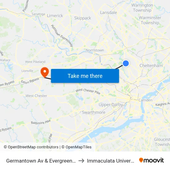 Germantown Av & Evergreen Av to Immaculata University map