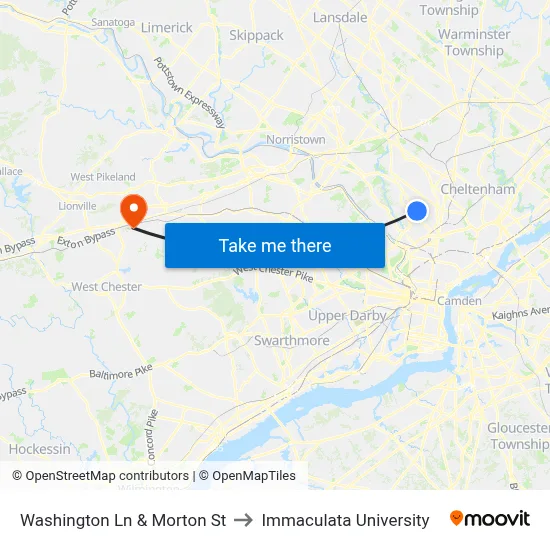 Washington Ln & Morton St to Immaculata University map
