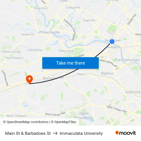 Main St & Barbadoes St to Immaculata University map
