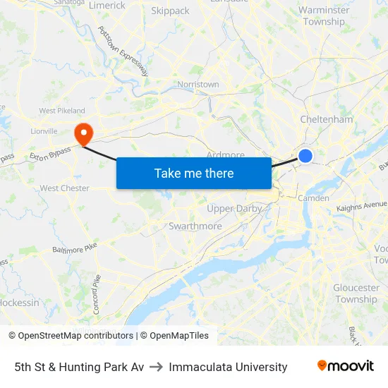 5th St & Hunting Park Av to Immaculata University map