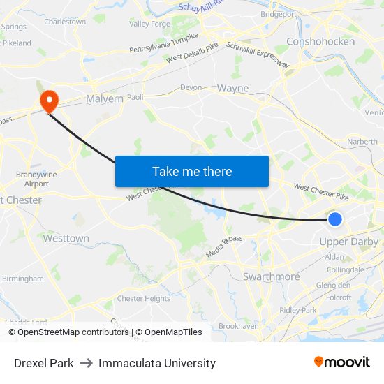 Drexel Park to Immaculata University map