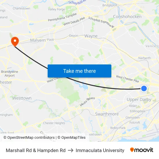 Marshall Rd & Hampden Rd to Immaculata University map