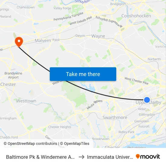 Baltimore Pk & Windemere Av - Fs to Immaculata University map