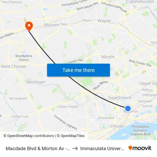 Macdade Blvd & Morton Av - FS to Immaculata University map