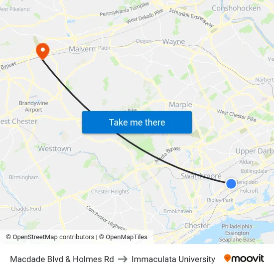 Macdade Blvd & Holmes Rd to Immaculata University map
