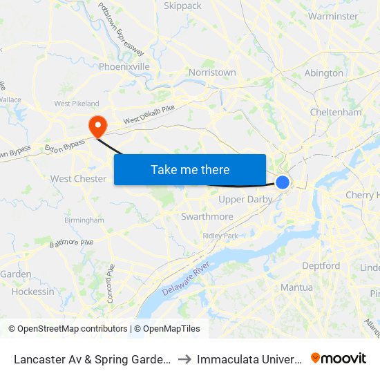 Lancaster Av & Spring Garden St to Immaculata University map
