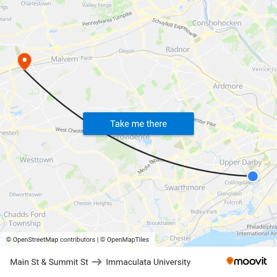 Main St & Summit St to Immaculata University map