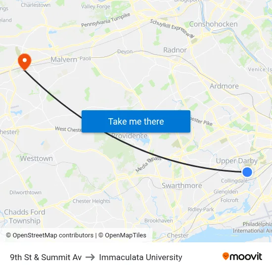 9th St & Summit Av to Immaculata University map