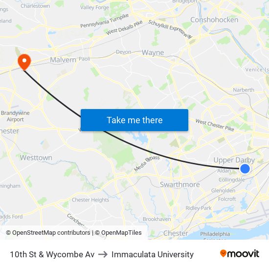 10th St & Wycombe Av to Immaculata University map