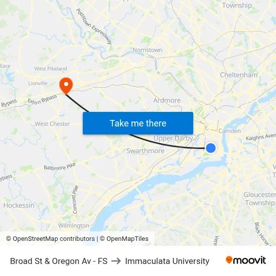 Broad St & Oregon Av - FS to Immaculata University map