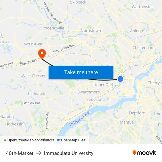 40th-Market to Immaculata University map