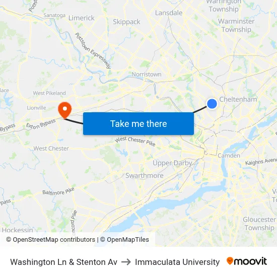 Washington Ln & Stenton Av to Immaculata University map