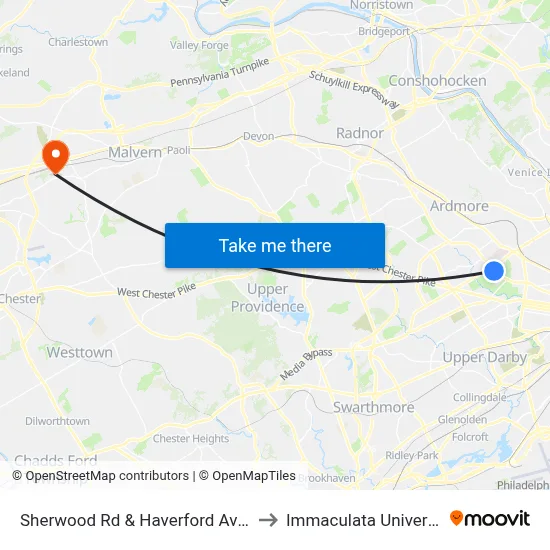 Sherwood Rd & Haverford Av - Fs to Immaculata University map