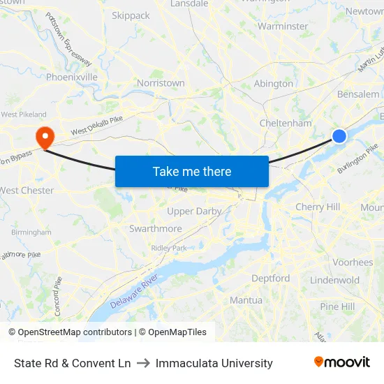 State Rd & Convent Ln to Immaculata University map