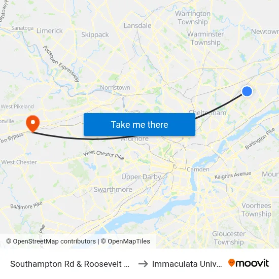 Southampton Rd & Roosevelt Blvd - FS to Immaculata University map