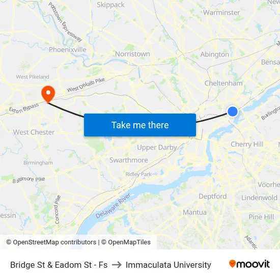 Bridge St & Eadom St - Fs to Immaculata University map