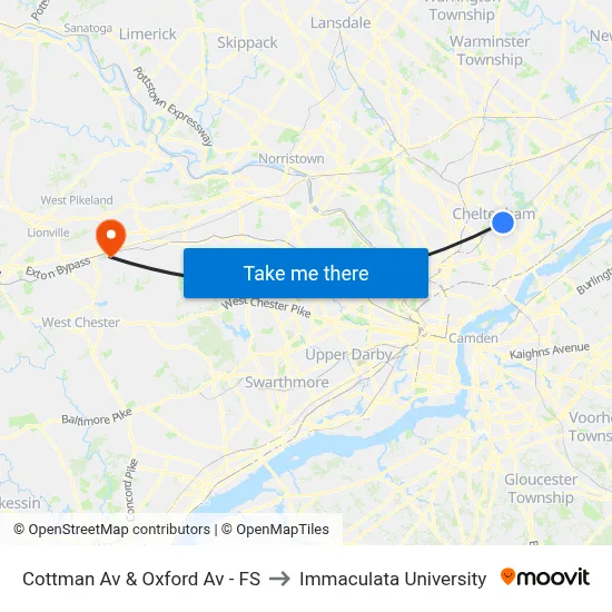 Cottman Av & Oxford Av - FS to Immaculata University map
