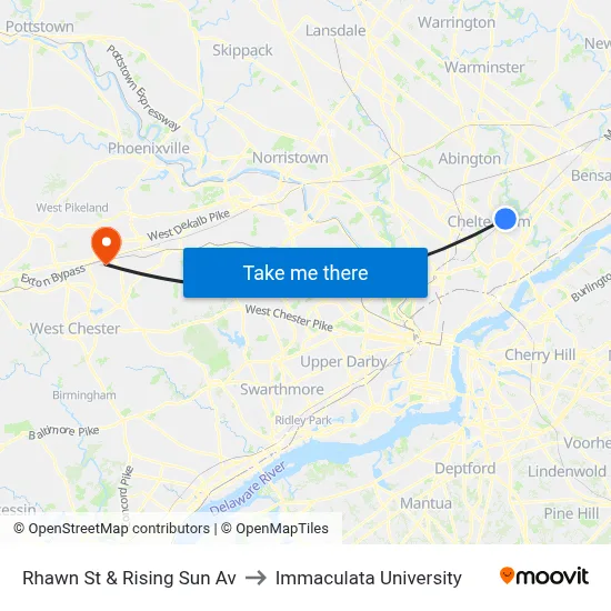 Rhawn St & Rising Sun Av to Immaculata University map