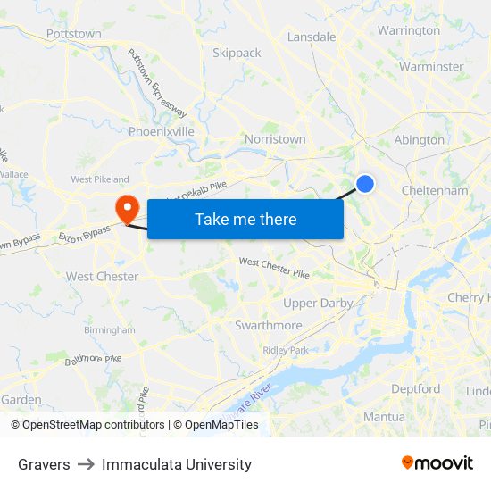 Gravers to Immaculata University map