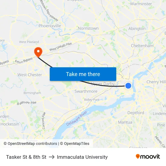 Tasker St & 8th St to Immaculata University map