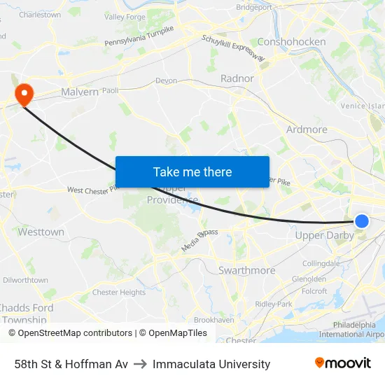 58th St & Hoffman Av to Immaculata University map