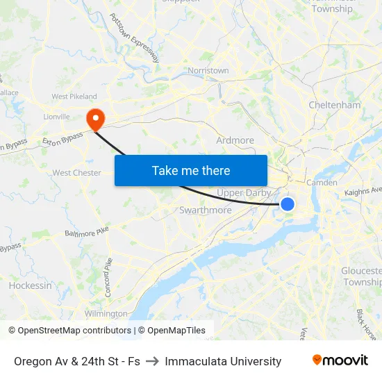 Oregon Av & 24th St - Fs to Immaculata University map