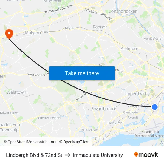 Lindbergh Blvd & 72nd St to Immaculata University map