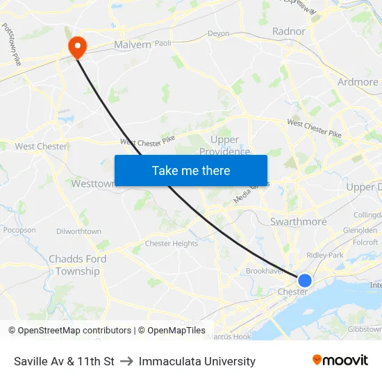 Saville Av & 11th St to Immaculata University map