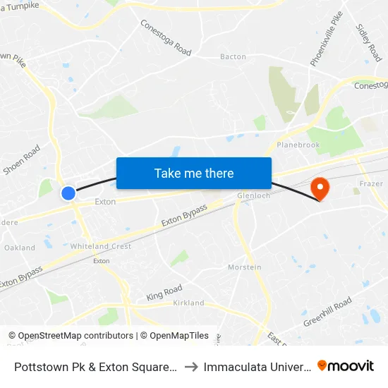 Pottstown Pk & Exton Square Mall to Immaculata University map