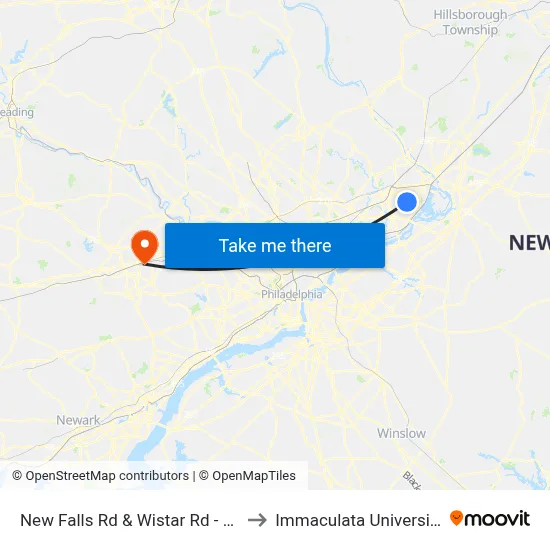 New Falls Rd & Wistar Rd - FS to Immaculata University map