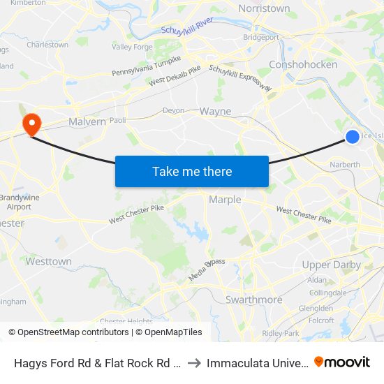 Hagys Ford Rd & Flat Rock Rd - Mbfs to Immaculata University map