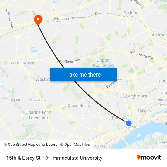 15th & Esrey St to Immaculata University map