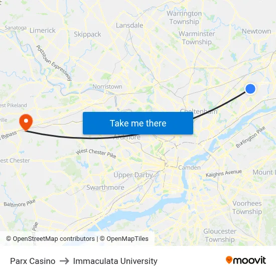 Parx Casino to Immaculata University map