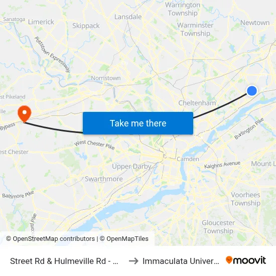 Street Rd & Hulmeville Rd - Mbfs to Immaculata University map