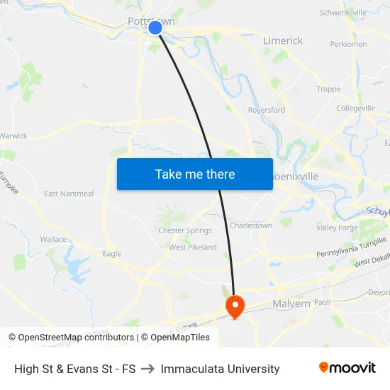 High St & Evans St - FS to Immaculata University map