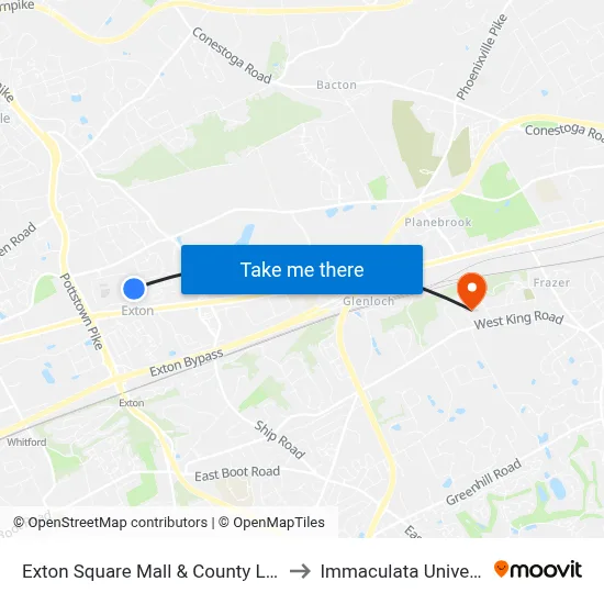 Exton Square Mall & County Library to Immaculata University map