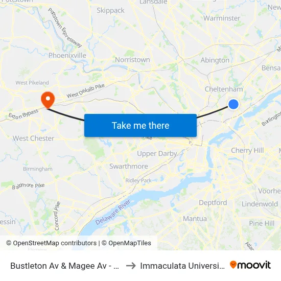 Bustleton Av & Magee Av - Fs to Immaculata University map