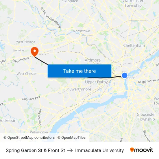 Spring Garden St & Front St to Immaculata University map