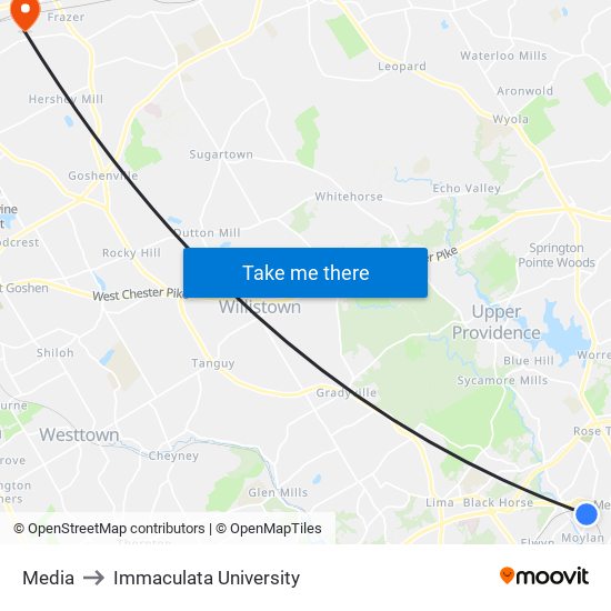 Media to Immaculata University map
