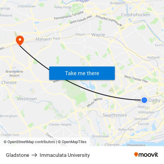 Gladstone to Immaculata University map