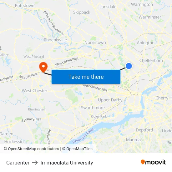 Carpenter to Immaculata University map