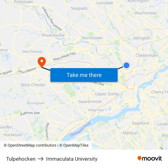 Tulpehocken to Immaculata University map