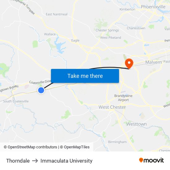 Thorndale to Immaculata University map